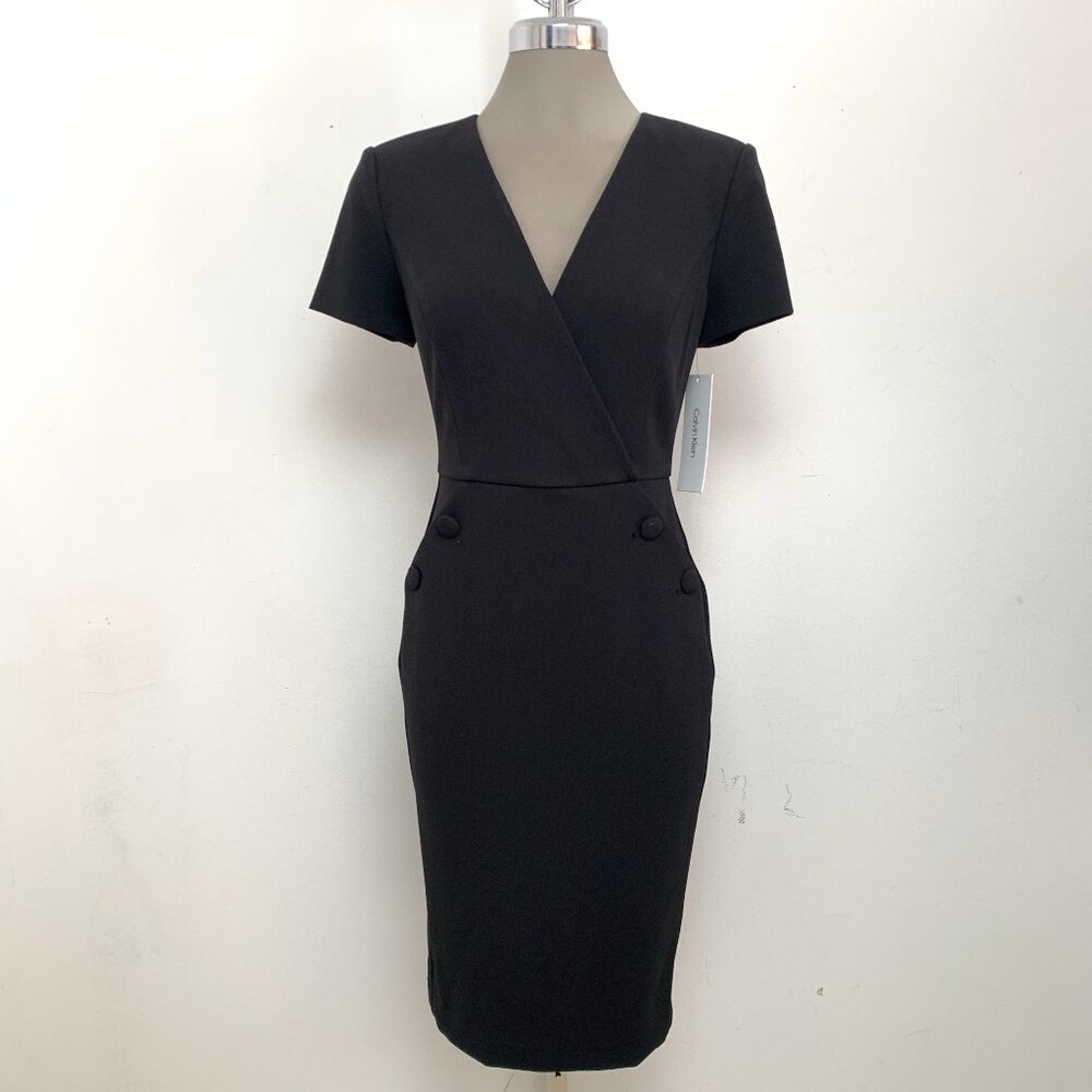 New CALVIN KLEIN Elegant at Work Timeless Black Sheath Dress Short Sleeve